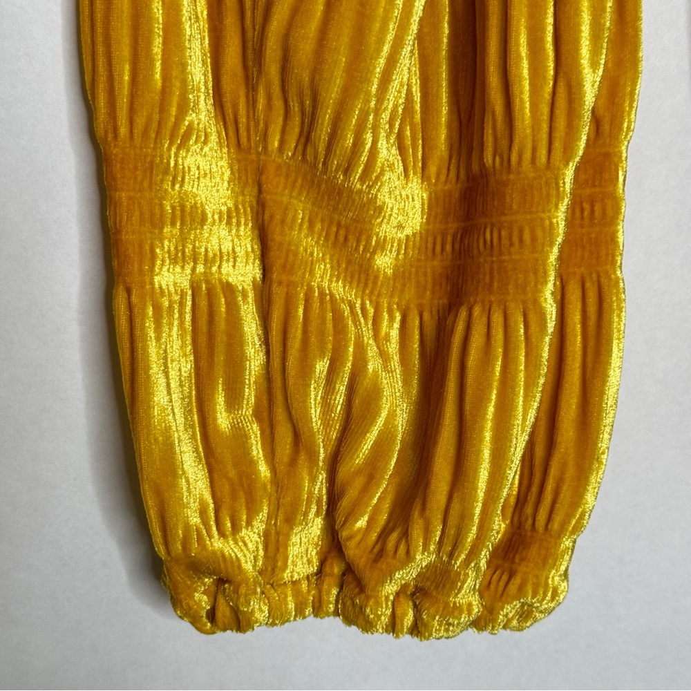 Bibi Gold Velvet Button Down Shirt Oversized Wrinkle Effect Top Mustard NWT - Picture 11 of 16
